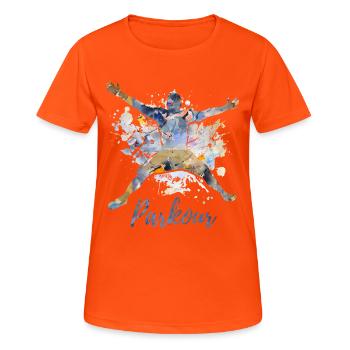 Parkour Freerunning Freerun Parkour - T-shirt respirant Femme - orange néon - Devant - AI Model Female 172 dark (172cm)