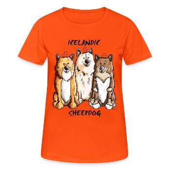 Islandhund Trio - Frauen T-Shirt atmungsaktiv - Neonorange - Vorne - AI Model Female 172 dark (172cm)