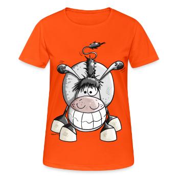 Grinse Esel - Frauen T-Shirt atmungsaktiv - Neonorange - Vorne - AI Model Female 172 dark (172cm)