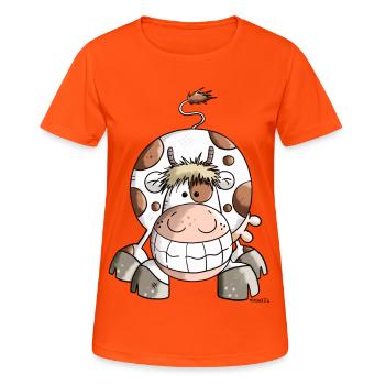 Grinse Kuh - Frauen T-Shirt atmungsaktiv - Neonorange - Vorne - AI Model Female 172 dark (172cm)