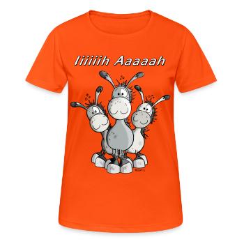 Esel Trio - Frauen T-Shirt atmungsaktiv - Neonorange - Vorne - AI Model Female 172 dark (172cm)