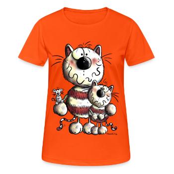 Drôle Chats - T-shirt respirant Femme - orange néon - Devant - AI Model Female 172 dark (172cm)