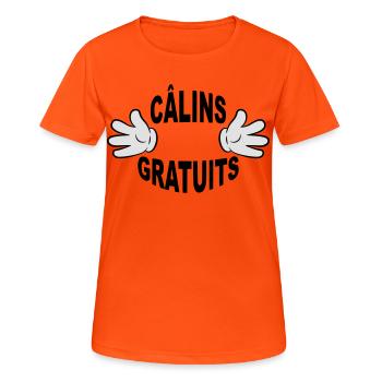 Câlins gratuits mains - T-shirt respirant Femme - orange néon - Devant - AI Model Female 172 dark (172cm)