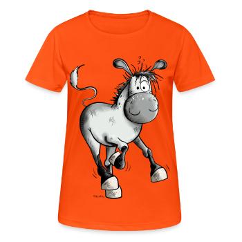 Esel gibt Gas - Frauen T-Shirt atmungsaktiv - Neonorange - Vorne - AI Model Female 172 dark (172cm)