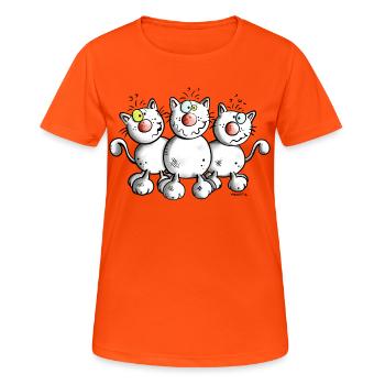 Trois Chats - T-shirt respirant Femme - orange néon - Devant - AI Model Female 172 dark (172cm)