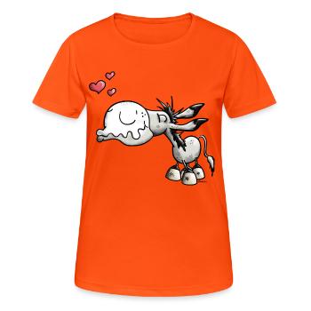 Es ist knutsch Esel Zeit - Frauen T-Shirt atmungsaktiv - Neonorange - Vorne - AI Model Female 172 dark (172cm)