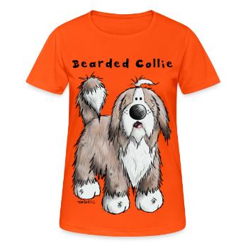 Hier ist der Bearded Collie - Frauen T-Shirt atmungsaktiv - Neonorange - Vorne - AI Model Female 172 dark (172cm)