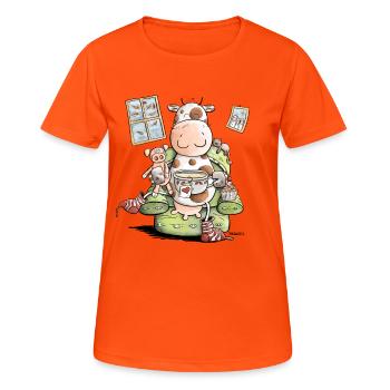 Cows also love cosiness I cow - Women's Breathable T-Shirt - neon orange - Front - AI Model Female 172 dark (172cm)