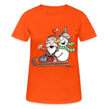 Santa Claus and Snowman - Sledge - Christmas - Women's Breathable T-Shirt - neon orange - Front - AI Model Female 172 dark (172cm)
