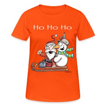 Santa Claus and Snowman ride a sledge - Gift - Women's Breathable T-Shirt - neon orange - Front - AI Model Female 172 dark (172cm)