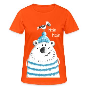 Moin Moin Seebär - Bär - Comic - Nordsee - Frauen T-Shirt atmungsaktiv - Neonorange - Vorne - AI Model Female 172 dark (172cm)