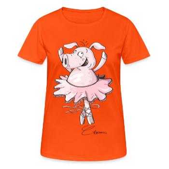 Ballett Schwein I Prima Ballerina - Frauen T-Shirt atmungsaktiv - Neonorange - Vorne - AI Model Female 172 dark (172cm)