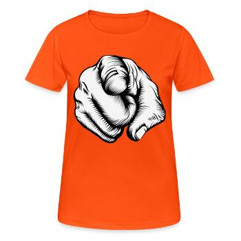 Zeigefinger zeigt auf dich - Frauen T-Shirt atmungsaktiv - Neonorange - Vorne - AI Model Female 172 dark (172cm)
