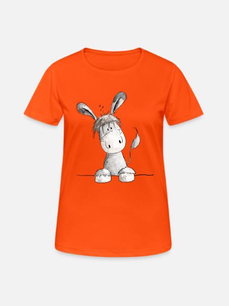 Fröhlicher Esel - Tier - Frauen T-Shirt atmungsaktiv - Neonorange