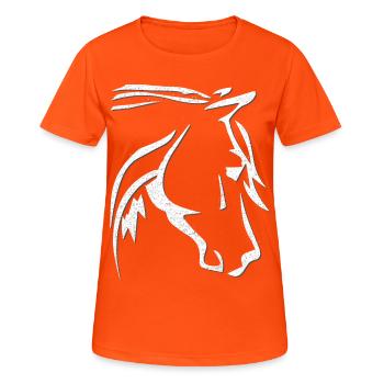 Tête de cheval - dessin de cheval - équitation - cavalière - T-shirt respirant Femme - orange néon - Devant - AI Model Female 172 dark (172cm)