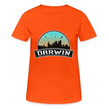 Darwin Australia Skyline Australisches Souvenir - Frauen T-Shirt atmungsaktiv - Neonorange - Vorne - AI Model Female 172 dark (172cm)