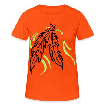 Liés ensemble – Plumes spirituelles - T-shirt respirant Femme - orange néon - Devant - AI Model Female 172 dark (172cm)