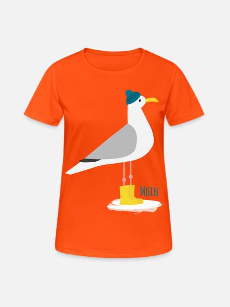 Möwe Bommelmütze MOIN - Frauen T-Shirt atmungsaktiv - Neonorange