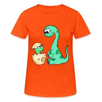 Dinosaur with Baby Dinosaur - Women's Breathable T-Shirt - neon orange - Front - AI Model Female 172 dark (172cm)