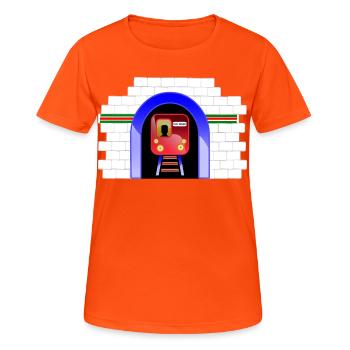 Blue Tunnel Train in Archway - Women's Breathable T-Shirt - neon orange - Front - AI Model Female 172 dark (172cm)
