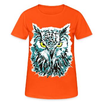 Bunte Eule - Eulenkopf - Kauz - Farbenfrohe Eule - Frauen T-Shirt atmungsaktiv - Neonorange - Vorne - AI Model Female 172 dark (172cm)