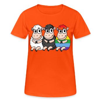 Schwarzes Schaf - Regenbogen Schaf - Frauen T-Shirt atmungsaktiv - Neonorange - Vorne - AI Model Female 172 dark (172cm)