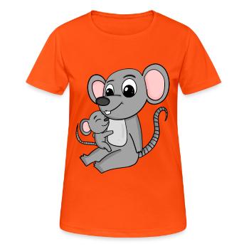 Maus Familie - Maus mit Baby - Maus - Frauen T-Shirt atmungsaktiv - Neonorange - Vorne - AI Model Female 172 dark (172cm)