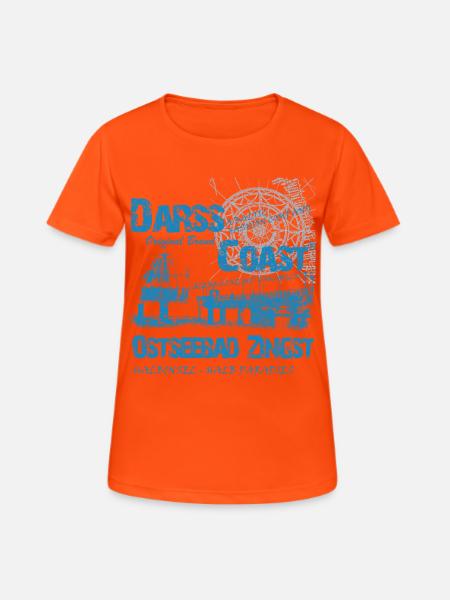 DarssCoast - Ostseebad Zingst - Frauen T-Shirt atmungsaktiv - Neonorange