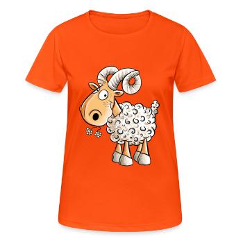 Happy Widder I Schafbock I Schaf - Frauen T-Shirt atmungsaktiv - Neonorange - Vorne - AI Model Female 172 dark (172cm)
