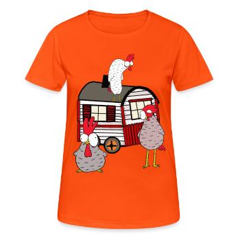 Bauwagen Hühnerstall Federvieh Geflügel Bauernhof - Frauen T-Shirt atmungsaktiv - Neonorange - Vorne - AI Model Female 172 dark (172cm)