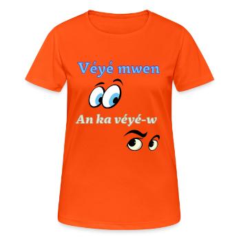 Véyé mwen an ka véyé-w - T-shirt respirant Femme - orange néon - Devant - AI Model Female 172 dark (172cm)