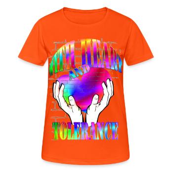 avec cœur et tolérance arc-en-ciel - T-shirt respirant Femme - orange néon - Devant - AI Model Female 172 dark (172cm)