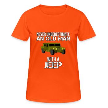 Old Man Jeep Abenteuer - Frauen T-Shirt atmungsaktiv - Neonorange - Vorne - AI Model Female 172 dark (172cm)