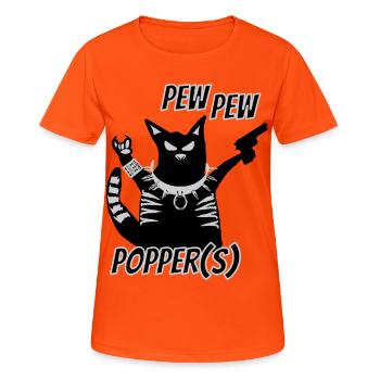Pew Pew Popper Katze Heavy Metal  - Frauen T-Shirt atmungsaktiv - Neonorange - Vorne - AI Model Female 172 dark (172cm)
