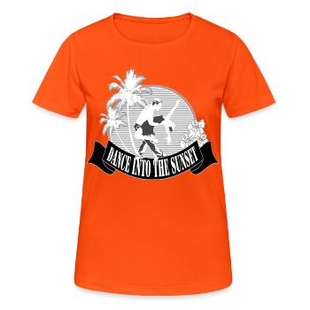 Strandparty Tanzen unter Palmen Hibiskus - Frauen T-Shirt atmungsaktiv - Neonorange - Vorne - AI Model Female 172 dark (172cm)
