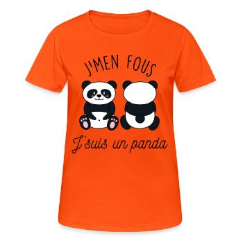 J'men fous j'suis un panda - T-shirt respirant Femme - orange néon - Devant - AI Model Female 172 dark (172cm)