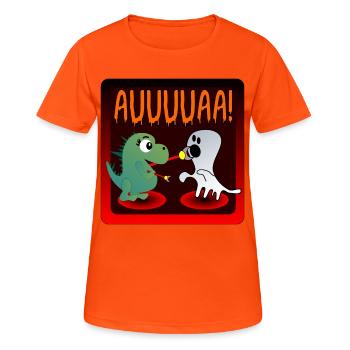 HALLOWEEN DINOSAURIER GEISTER - Frauen T-Shirt atmungsaktiv - Neonorange - Vorne - AI Model Female 172 dark (172cm)