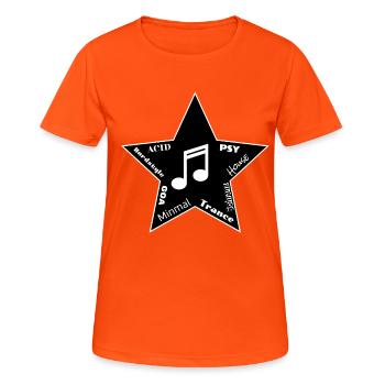EDM Techno Stern - Frauen T-Shirt atmungsaktiv - Neonorange - Vorne - AI Model Female 172 dark (172cm)