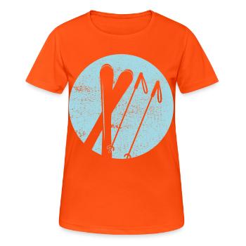 Ski - Vacances au ski et ski rétro - T-shirt respirant Femme - orange néon - Devant - AI Model Female 172 dark (172cm)