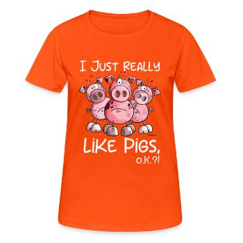 J’aime vraiment le motif Pigs Pigs - T-shirt respirant Femme - orange néon - Devant - AI Model Female 172 dark (172cm)