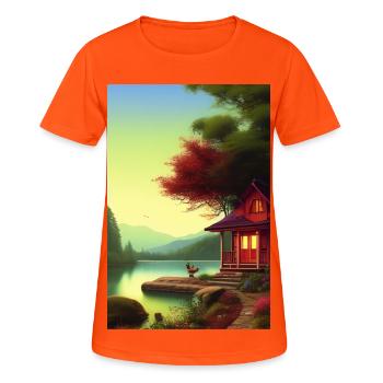 Charmante cabane au bord du lac - T-shirt respirant Femme - orange néon - Devant - AI Model Female 172 dark (172cm)