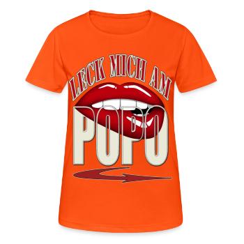 leck mich am POPO - rote Lippen roter Mund Pfeil - Frauen T-Shirt atmungsaktiv - Neonorange - Vorne - AI Model Female 172 dark (172cm)