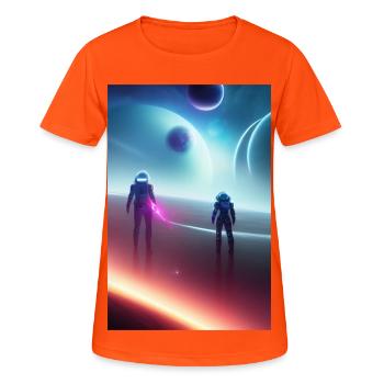 Astronaut, Weltall - Frauen T-Shirt atmungsaktiv - Neonorange - Vorne - AI Model Female 172 dark (172cm)