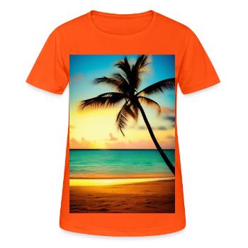 Karibik Palmen Strand - Frauen T-Shirt atmungsaktiv - Neonorange - Vorne - AI Model Female 172 dark (172cm)