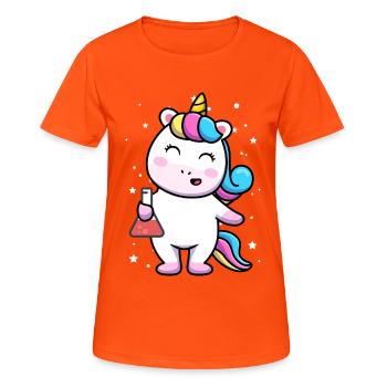 Kawaii Unicorn Science Kids – Cute Einhorn - Frauen T-Shirt atmungsaktiv - Neonorange - Vorne - AI Model Female 172 dark (172cm)
