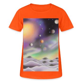 Weltall und Planeten - Frauen T-Shirt atmungsaktiv - Neonorange - Vorne - AI Model Female 172 dark (172cm)