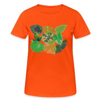 Stylisches Blättermotiv Dschungel - Frauen T-Shirt atmungsaktiv - Neonorange - Vorne - AI Model Female 172 dark (172cm)