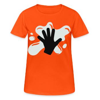 Klima Kleber Aktion - Frauen T-Shirt atmungsaktiv - Neonorange - Vorne - AI Model Female 172 dark (172cm)