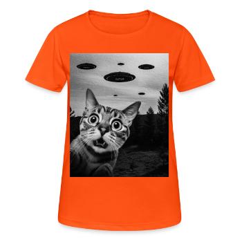 Chat Alien Invasion Uap Weirdcore - T-shirt respirant Femme - orange néon - Devant - AI Model Female 172 dark (172cm)