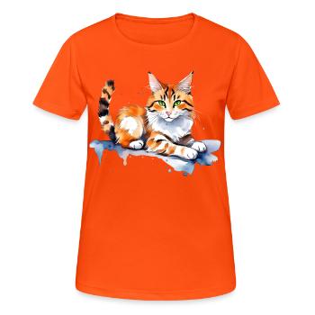 Katze im Schnee - Frauen T-Shirt atmungsaktiv - Neonorange - Vorne - AI Model Female 172 dark (172cm)
